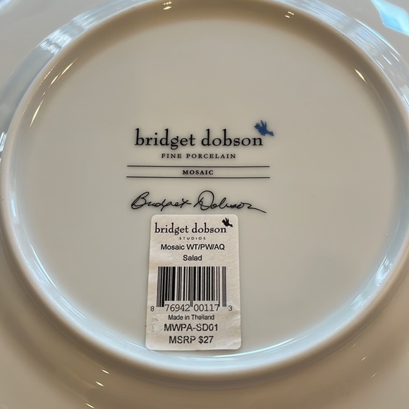 4 Bridget Dobson Fine Porcelain - Blue Mosaic - Salad Plates 8 1/… - Picture 8 of 12